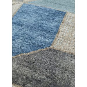 Tapis en laine et soie de bambou noué à la main Kavi gris et noir, motif Théorie du Chaos, géométrique, style bohème, pour la maison, le couloir, modèle rectangulaire - Esk-726 - Product Image 3