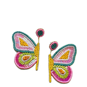 Pendientes de Moda con Bordado, Pendientes Hechos a Mano con Cuentas, Pendientes con Forma de Mariposa de la India - Product Image 1