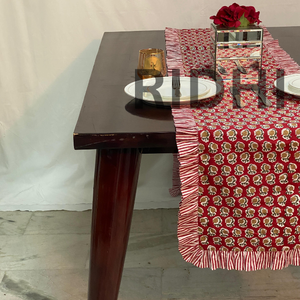 Chemin de table en coton rouge floral Cosmos chocolat, personnalisable, de haute qualité, imprimé à la main, pour table à manger, événements de mariage - Product Image 3