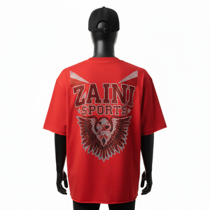 Men Boxy T <b>Shirt</b> Premium Cotton Single Jersey 220 GSM <b>Red</b> <b>Oversized</b> Fit Rhinestone Heat Transfer Custom Logo men's <b>shirts</b> - Product Image 6