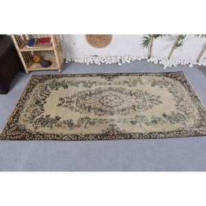 Tapis Vintage en Laine Beige Marron Patchwork Design Fait Main Rectangulaire Latex pour Teen Living 3.5ft X 7ft Bambou Soie Polyester - Product Image 3