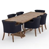 Ensemble de table à manger rectangulaire pliable en teck massif, style farmhouse contemporain, motif chevron, base en tréteaux, 6 places, pour hôtel, villa