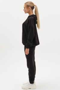 Ensemble de survêtement en molleton surdimensionné essentiel noir 2 pièces pour femmes, sweat à capuche et pantalon de survêtement, ensemble de survêtement 2 pièces pour femmes - Product Image 4