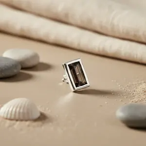 Anillo Boho Hecho a Mano para Mujer, Uso Diario, Anillo de Plata con Cuarzo Ahumado, Topacio Tallado y Perla, Material Platino - Product Image 3