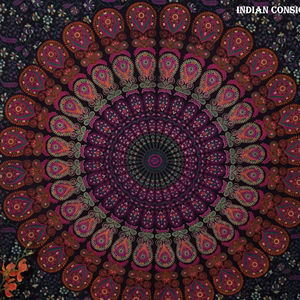 Pavo real Mandala algodón hermoso tamaño doble tapiz colgante de pared hecho a mano varios colores por consignadores indios - Product Image 1
