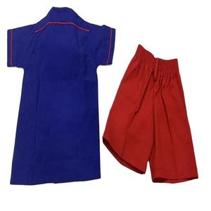 Uniforme escolar con logotipo personalizado para niños, conjunto de camisa azul y pantalones cortos rojos, venta al por mayor - Product Image 2