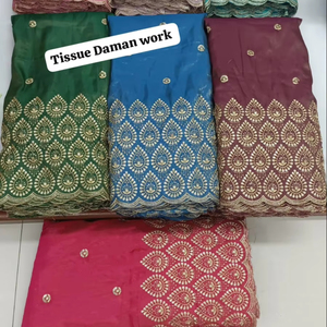 Beau tissu doux en soie avec broderie fil de viscose travail de tissu de fête travail de broderie - Product Image 3