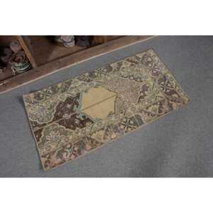 Alfombra de lana turca Vintage de 180cm X 350cm Beige y marrón hecha a mano Patchwork rectángulo respaldo de látex para sala de estar para adolescentes - Product Image 5