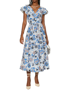 Designer <b>Dress</b> With Premium Quality <b>White</b> & Blue Backless <b>Dress</b> Lightweight <b>and</b> Breathable Fabric for All-Day Comfort from India - Product Image 5