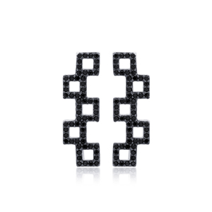 Boucles d'oreilles géométriques en Zircon noir, pour femmes, bijoux, artisanaux, nouveau Design, vente en gros, collection - Product Image 6