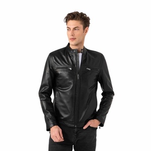 Chaqueta de cuero de moda para hombre, cárdigan cálido con cremallera, bolsillo, cuello levantado, chaqueta ajustada de cuero PU para hombre - Product Image 2