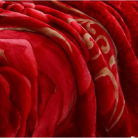 Manta de lana de visón de imitación coreana pesada ponderada 2 capas Reversible sedoso suave felpa cálida cama King | Color rojo/dorado
