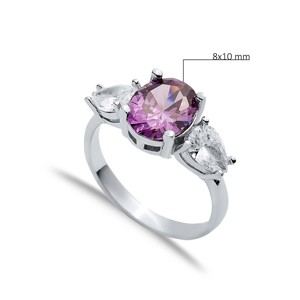 Anillos con Racimo de Piedras de Amatista Ovaladas en Forma de Pera CZ, Joyería de Plata de Ley 925 Hecha a Mano en Turquía, Venta al Por Mayor - Product Image 2