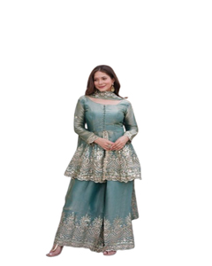 Nueva Colección de Diseñador - Conjunto de 3 Piezas para Mujer, Blusa Casual de Crepé de Seda 100% con Bordado Floral, Botones y Encaje, Tejido Largo Impermeable - Product Image 1