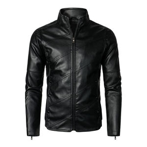 Chaquetas de cuero de empalme de ropa de calle 2025 de calidad superior chaqueta de cuero de motocicleta con cremallera bordada gruesa para hombres - Product Image 1