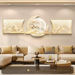 Salon décor art moderne simple peinture haut de gamme atmosphère <span class=keywords><strong>triptyque</strong></span> lumière luxe plume canapé fond peinture murale - Product Image 4