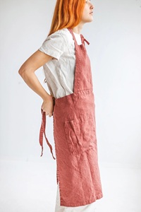Traditional Women's Linen Full Bib <b>Kitchen</b> <b>Apron</b> Kit Terracotta with Pockets Organic and Natural Style - Product Image 2