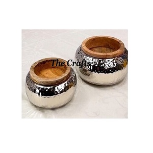 <b>Set</b> Of Two Round Shape Chocolate <b>Bowl</b> In Wooden And Stainless Steel Snacks Serving <b>Bowl</b> For Home Usage - Product Image 1