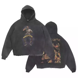 Sweat à capuche homme grande taille personnalisé, style vintage automne, effet vieilli et délavé à l'acide, coupe oversize, motif graphique, ourlet brut coupé - XL 100% Bambou - Product Image 1