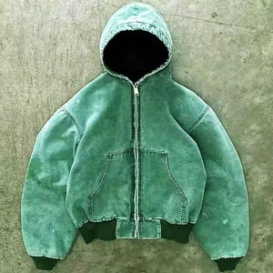 Sudadera con capucha con cremallera lavado ácido para hombre 100% algodón básico de gran tamaño Fit Logo frontal cuello con capucha 2026 - Product Image 4