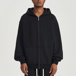 Automne et hiver, nouveau sweat à capuche en laine 450G, ample, tendance, fermeture éclair, couleur unie, décontracté, manteau chaud pour homme - Product Image 1