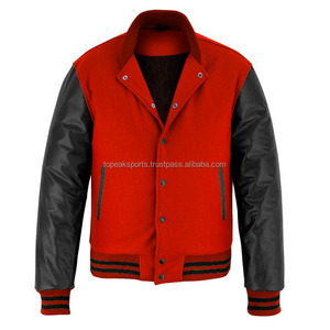 2026 OEM Men's Hot Selling <b>Red</b> <b>Wool</b> With Black Leather Sleeves Varsity Jacket High Quality Low MOQ Heated Fashion Winter Jackets - Product Image 4