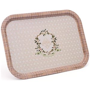 Bandeja DE SERVICIO DE METAL rectangular antigua de 285x400mm Rosy con patrón ovalado decorativo para servir alimentos - Product Image 1