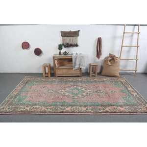 Alfombra Vintage, Alfombra Turca de 5.2x9.4 pies, Alfombra Marroquí de Lana Verde y Roja - Product Image 3