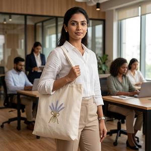 Bolsa de Mano Lavable Grande de Algodón de 300 GSM, Color Sólido con Bordado Lavender Grace, para Uso Diario, Apta para Todas las Temporadas - Product Image 3