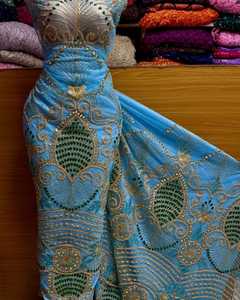 Encaje Bordado Indio George con Cuentas, 5 Yardas, Ecológico, Ligero, Talla Grande, Poliéster, Ropa Tradicional Africana para Mujer - Product Image 1