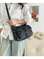 Sac à bandoulière Hobo en jean délavé, multi-poches, sac à main bandoulière avec fermeture éclair pour femme, idéal pour le quotidien, les voyages, le shopping, décontracté et tendance