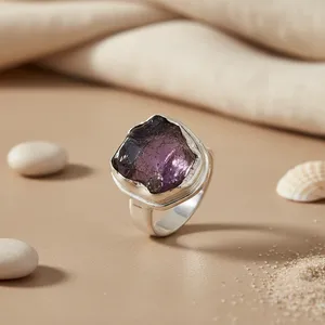 925 Silver Amethyst <b>Ring</b> for Women Statement Fine Jewelry with Natural Garnet or Zircon Set in <b>Plain</b> Men's <b>Ring</b> - Product Image 3