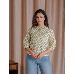 Top Corto de Algodón Butti Crema para Mujer, Estilo Básico, Transpirable, Tejido, con Decoración Fruncida y Patrón Brillante, Talla Única - Product Image 3