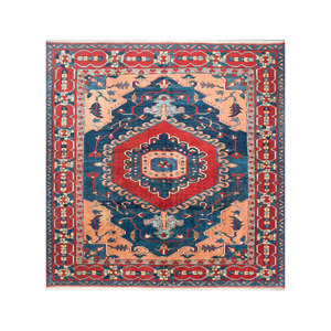 Alfombras de Lana Anudadas a Mano Nuray, Rectangulares, con Medallón Rojo Naranja y Patrones Abstractos para el Hogar, para Sala de Estar y Dormitorio, 9x12 Pae-1200 - Product Image 1