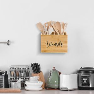 Porte-ustensiles en bambou pour comptoir de ferme Organisateur d'ustensiles Rustique Ustensile Caddy avec 2 compartiments Comptoir de cuisine - Product Image 3
