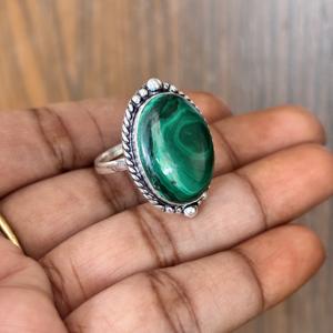 Bagues en malachite naturelle, plaquées argent sterling 925, vente en gros, bagues tendance en pierres précieuses, bagues en gros, bijoux en gros - Product Image 2