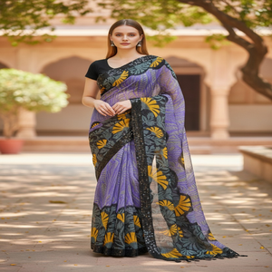 Colecciones Shubham, Sari Indio Clásico con Encanto Étnico, Lujoso, con Patrón Floral, Tejido Suave y Transpirable de Chifón/Georgette - Product Image 1