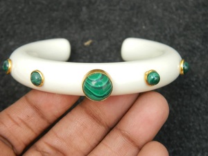 New Arrival 2025 Resin Cuff Bangle <b>Bracelet</b> Ivory Color Resin With Multi Gemstone Bangle <b>Stacking</b> Handmade - Product Image 4