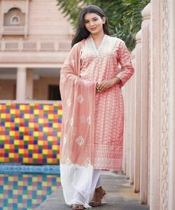 Ropa Islámica para Mujer, Abaya Dubai Rosa, Ropa de Fiesta, Talla Grande, Vestidos Largos Formales con Estampados de Moda, Conjunto de Tres Piezas: Top, Parte Inferior y Dupatta - Product Image 2