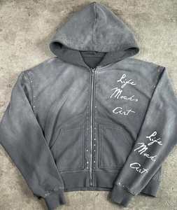 2025 Venta caliente Vintage Sudadera con capucha y pantalones acampanados Cremallera Conjunto de chándal de dos piezas Vintage Sun Faded Acid Wash Hombres Chándal - Product Image 6