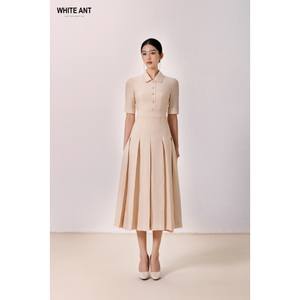 Vestidos de verano para mujer de alta calidad Botones frontales Orion Box Vestido plisado Tela ecológica Logotipo personalizado Whiteant Vietnam - Product Image 1