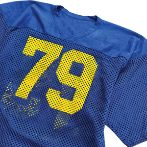 Camiseta de fútbol americano con estampado de malla de ojo de buey azul personalizada de fábrica Premium, camiseta de gran tamaño con cuello en V Retro Boxy Fit High - Product Image 2