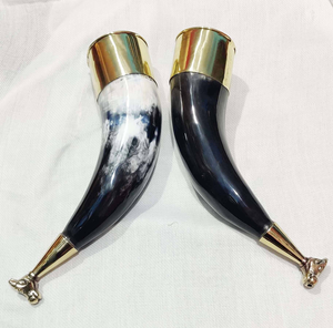 Cuerno para beber vintage hecho a mano natural 100%, perilla de latón ecológica - Product Image 5