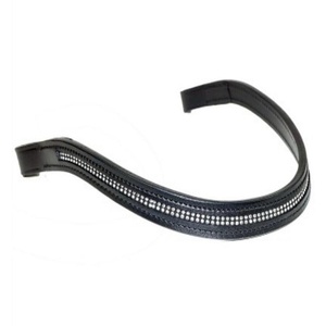 Banda acolchada para la frente con forma de onda de cuero negro de primera calidad para caballo con cristales transparentes de 2 filas - Product Image 1