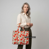 PinksaFashion Tas Jinjing Beritsleting Terbuka Berbahan Katun 100% dengan Cetakan Tangan India, Tas Pantai Motif Bunga Besar untuk Wanita Musim Panas 27243