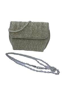 Élégant sac de soirée ethnique en jute et satin pour femmes, pochette de mariage à rabat, motif de pierre artisanal, sangle de chaîne de style tendance - Product Image 2