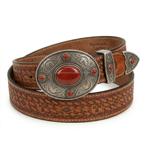 Cinturones de Cuero Genuino con Hebilla Personalizada al por Mayor para Hombre, Cinturones de Cuero Vacuno Grabado de Alta Resistencia, Cinturones Western OEM - Product Image 5