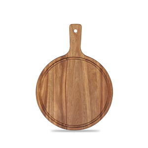 Planche à découper en bois d'acacia occidental (rond, 1,5 cm d'épaisseur) - Planche à pizza avec poignée 100% écologique - Product Image 4