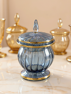Glass Dates Bowl Lid Hand Blown Egyptian Ribbed Gold Rim Crystal Finial Ramadan Hospitality Serving Eid Gift Eco-Friendly Heat - Product Image 2