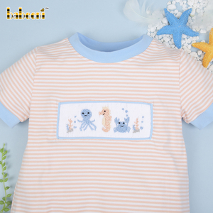 Romper de Burbujas para Bebé con Diseño de Criaturas Marinas, Hecho a Mano con Bordado Personalizado, Spandex/Algodón, Verano-BB3009 OEKO-TEX - Product Image 3